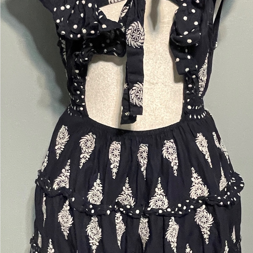 Talisman Kiki Navy Blue Ruffle Tiered Mini Dress Open Back Boho Resort XS - Picture 6 of 11